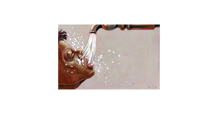 MPR 32(1) cover of a boy drinking water from a faucet to represent the Maine Policy Matters podcast episode topic of Maine's Clean Water Act.
