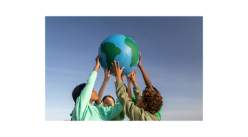Children holding up a globe to represent the Maine Policy Matters podcast episode topic of Maine's youth perspectives on climate change.