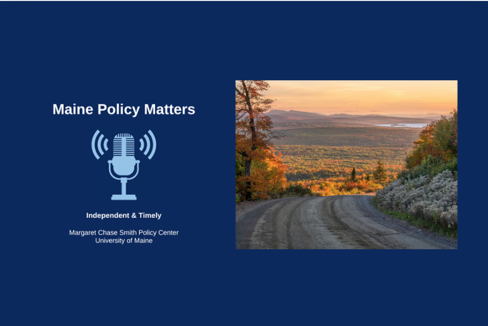 MPM logo with sunset autumn colors at Quill Hill - Rangeley Lakes overlook in western Maine.